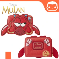 LOUNGEFLY Disney Mulan 25th Anniversary Mushu Glitter Cosplay Zip Around Wallet